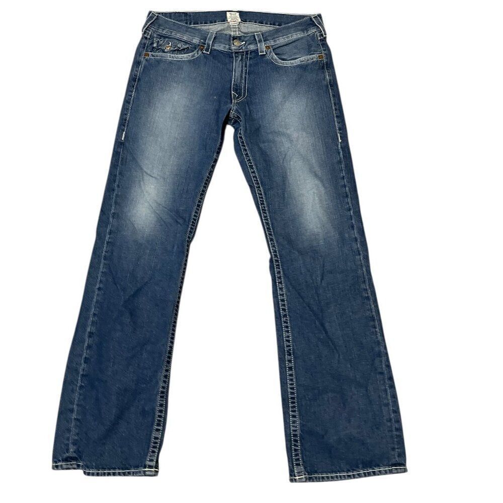 True Religion World Tour Straight Leg Denim Blue Jeans Men's Sz 36